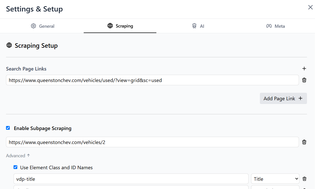 Main settings tab